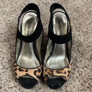 Michael Shannon Leopard print peep toe heels